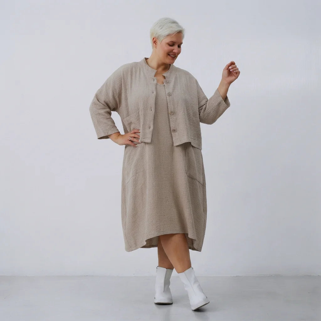 AKH Fashion Jacke in kastiger Form, aus Baumwolle, 1573.06929, Beige, Kariert, Schick