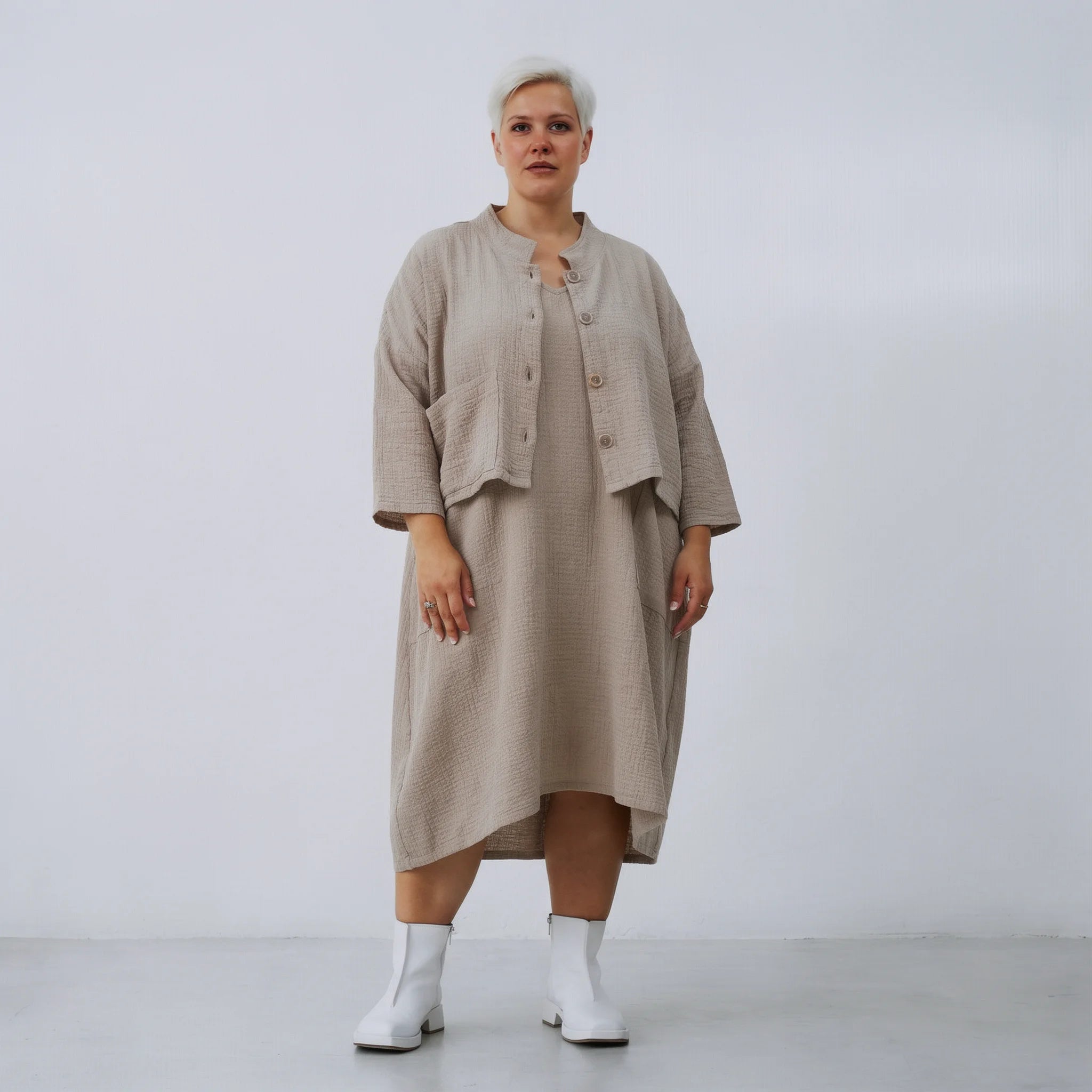 AKH Fashion Jacke in kastiger Form, aus Baumwolle, 1573.06929, Beige, Kariert, Schick