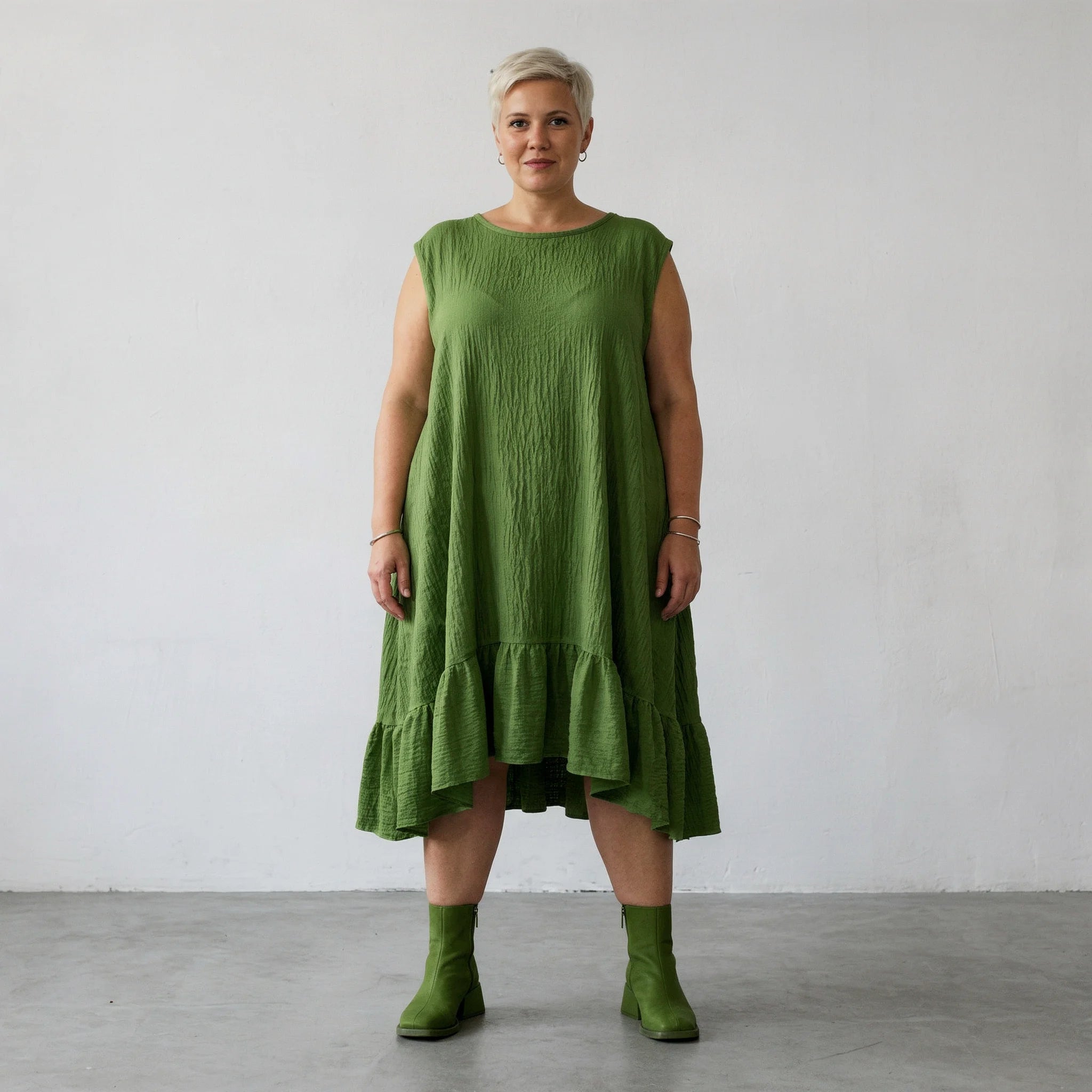  A-Form Kleid von AKH Fashion aus Baumwolle, 1573.07023, Grün, Kariert, Ausgefallen, Schick