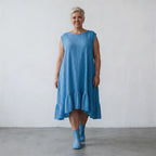 Damen Kleid Lagenlook Baumwolle Türkis, A-Form, Karo, Volantsaum, Oversize große Größen – AKH Fashion