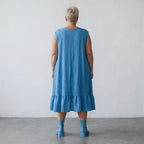 Damen Kleid Lagenlook Baumwolle Türkis, A-Form, Karo, Volantsaum, Oversize große Größen – AKH Fashion