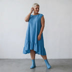 Damen Kleid Lagenlook Baumwolle Türkis, A-Form, Karo, Volantsaum, Oversize große Größen – AKH Fashion