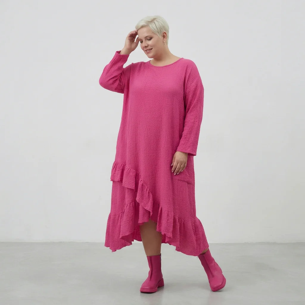  AKH Fashion Kleid in asymmetrischer Form, aus Baumwolle, 1573.07024, Fuchsia, Kariert
