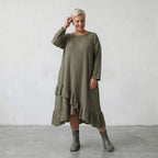  AKH Fashion Kleid in asymmetrischer Form, aus Baumwolle, 1573.07024, Khaki, Kariert