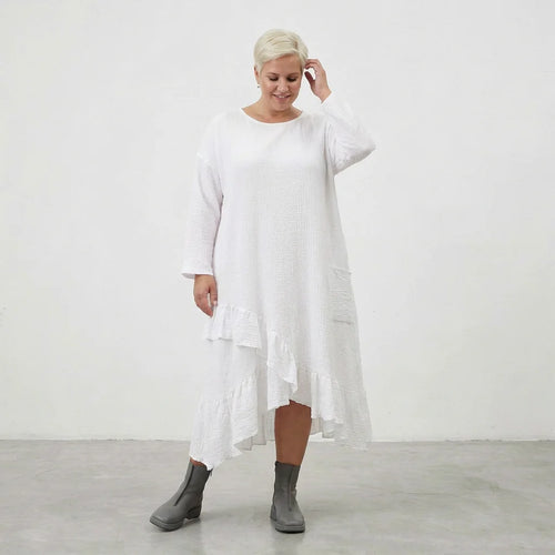  AKH Fashion Kleid in asymmetrischer Form, aus Baumwolle, 1573.07024, Weiß, Kariert, Schick