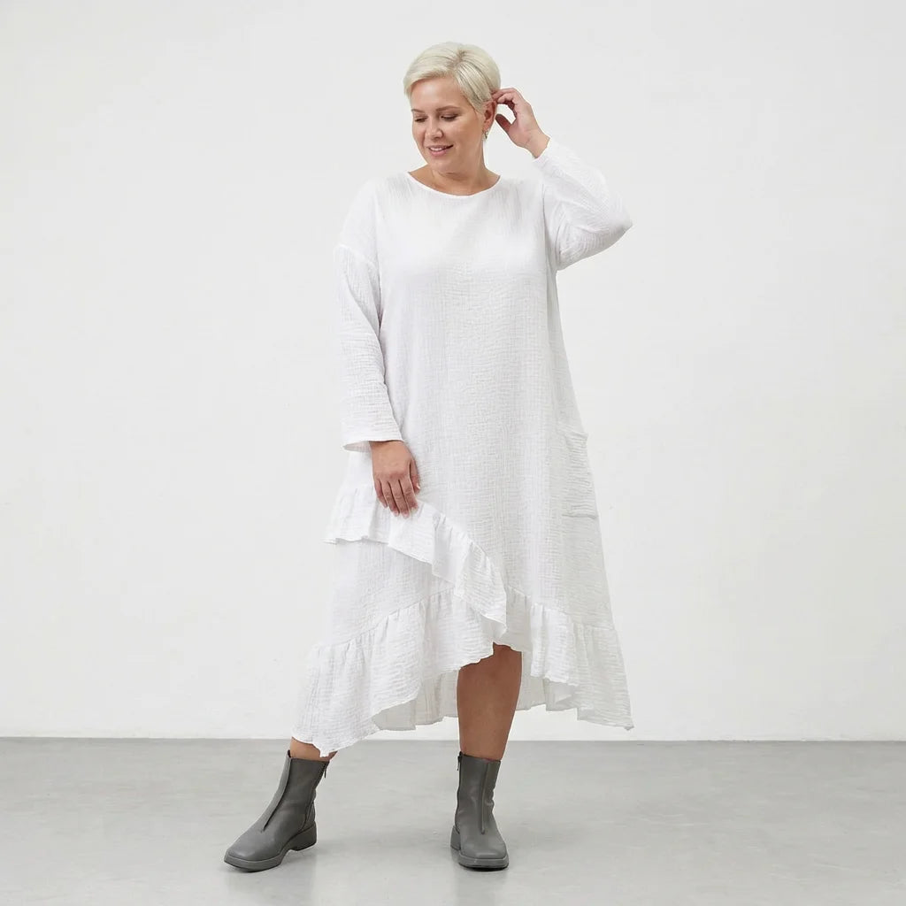 AKH Fashion Kleid in asymmetrischer Form, aus Baumwolle, 1573.07024, Weiß, Kariert, Schick