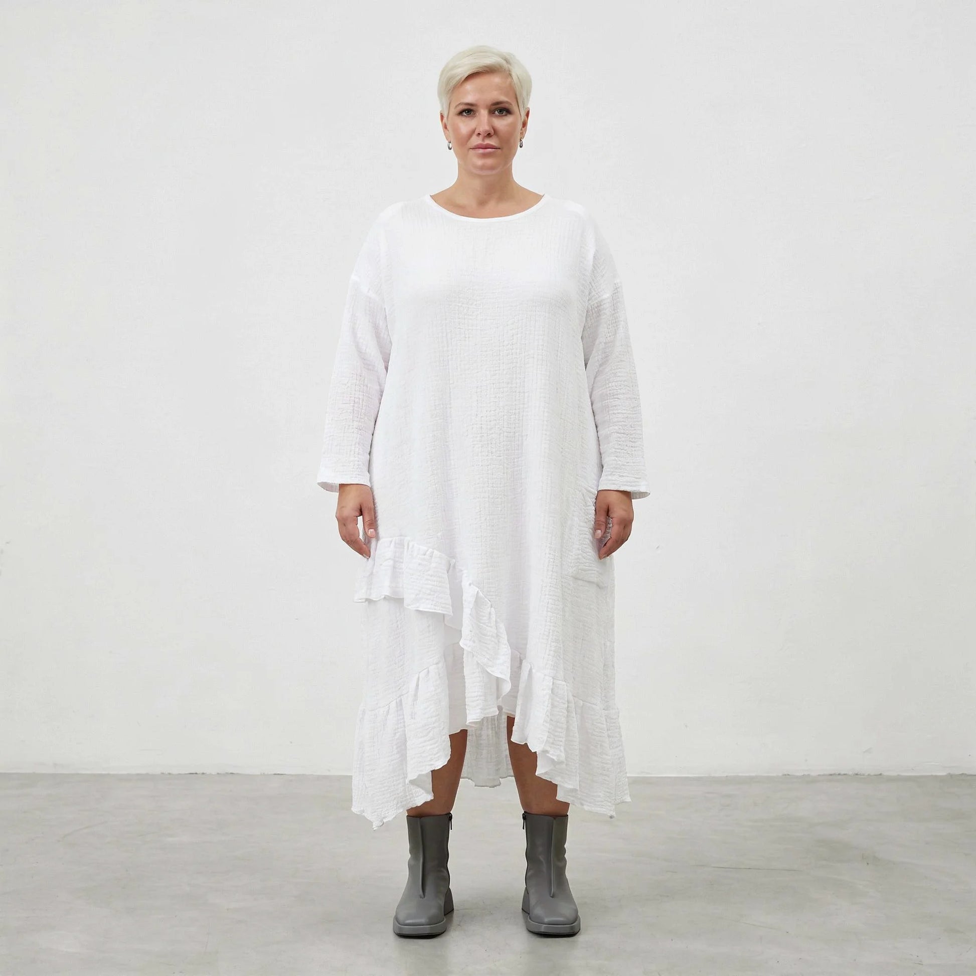 AKH Fashion Kleid in asymmetrischer Form, aus Baumwolle, 1573.07024, Weiß, Kariert, Schick