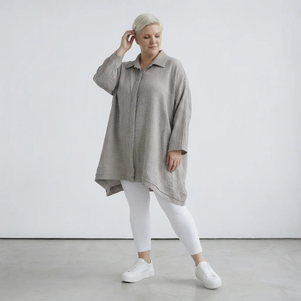  A-Form Bluse von AKH Fashion aus Baumwolle, 1573.07110, Beige, Kariert, Ausgefallen