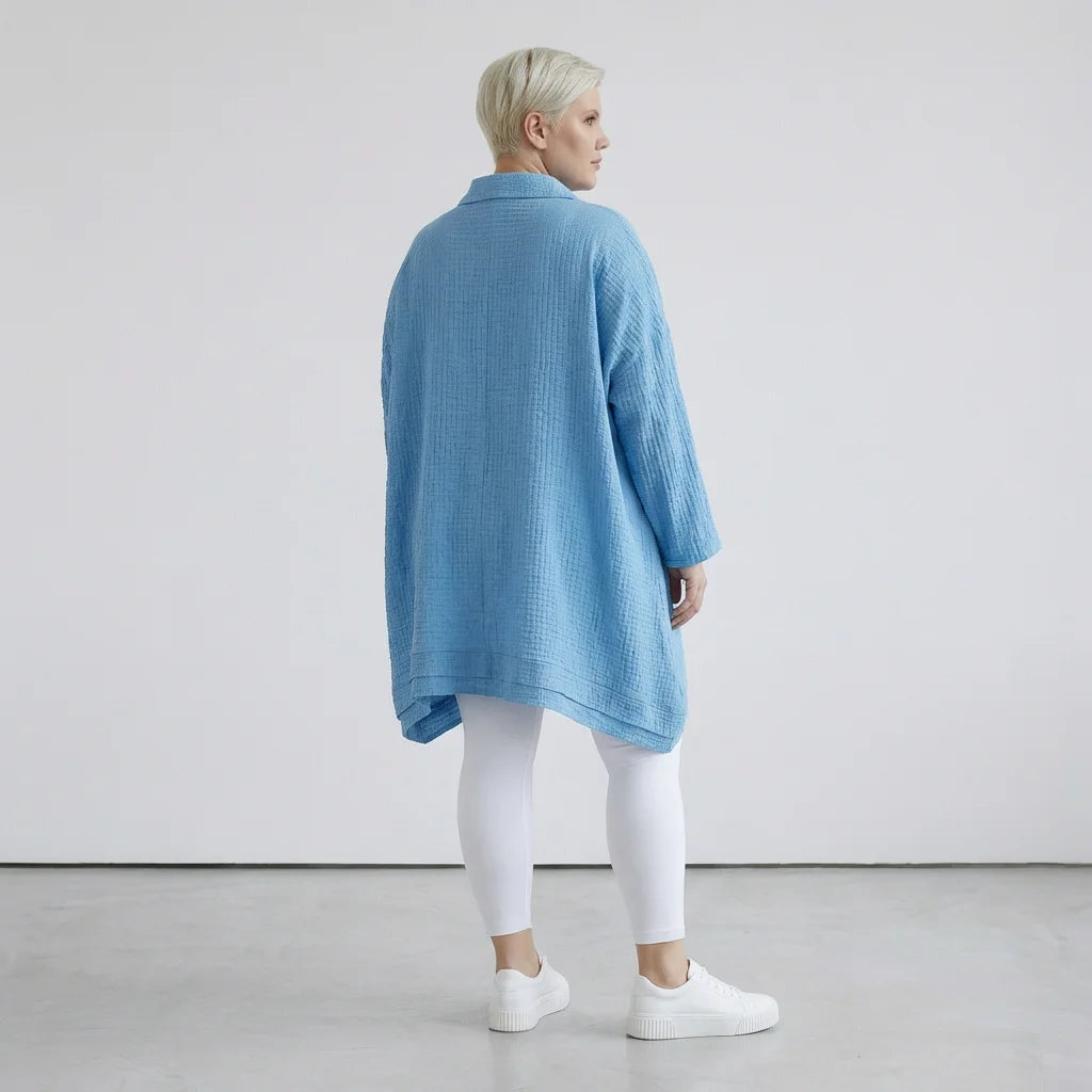  A-Form Bluse von AKH Fashion aus Baumwolle, 1573.07110, Türkis, Kariert, Ausgefallen