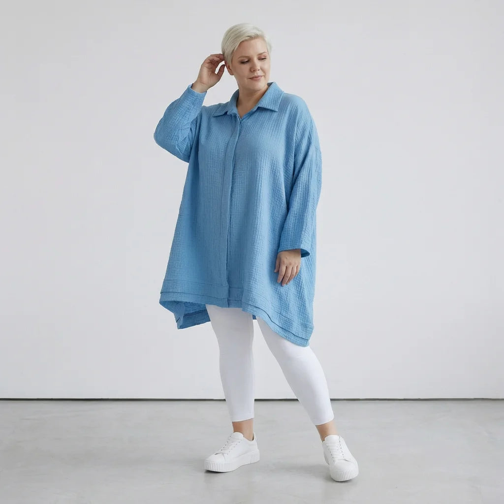  A-Form Bluse von AKH Fashion aus Baumwolle, 1573.07110, Türkis, Kariert, Ausgefallen