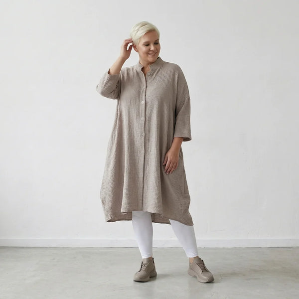 Ballon Bluse von AKH Fashion aus Baumwolle, 1573.07117, Beige, Kariert, Ausgefallen