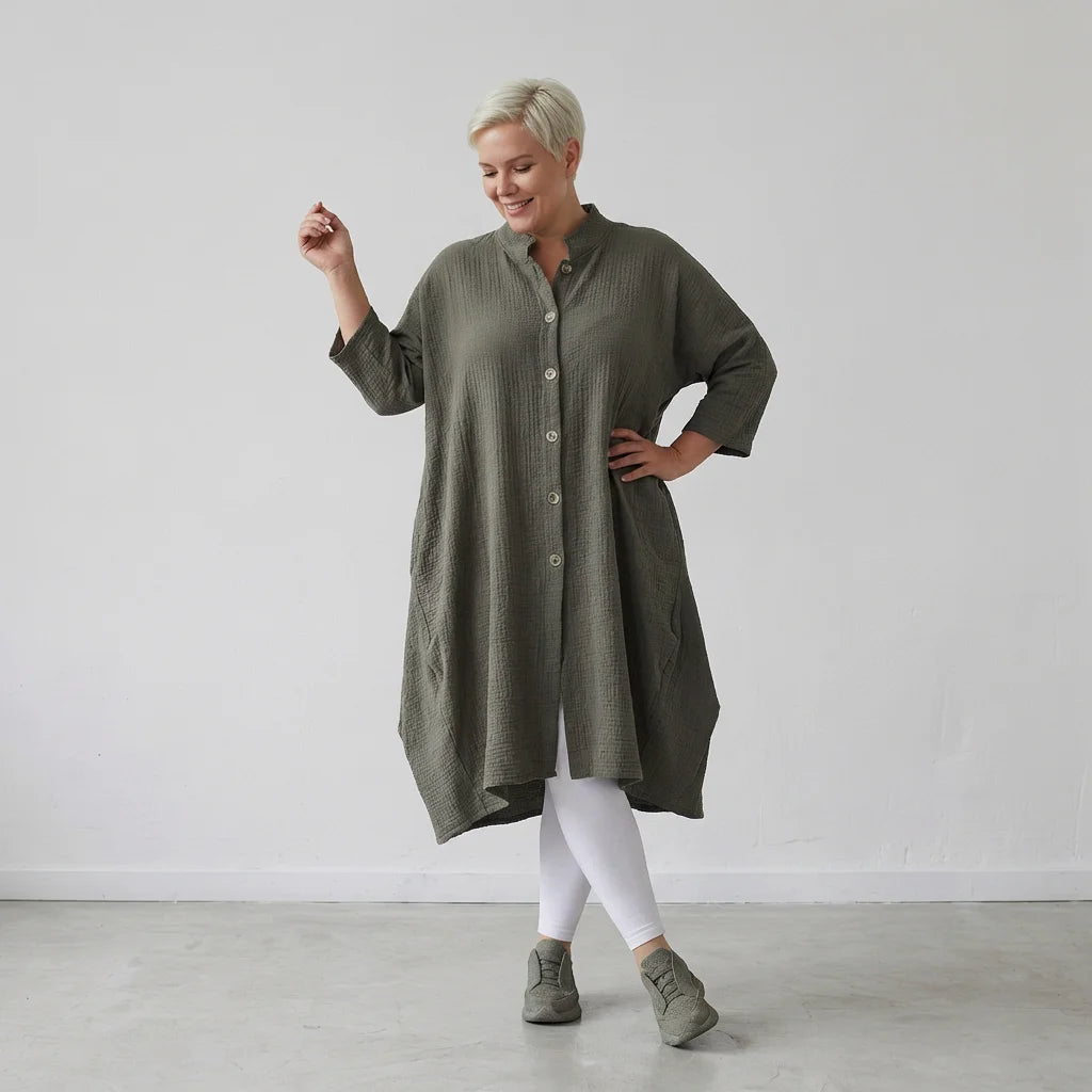 Ballon Bluse von AKH Fashion aus Baumwolle, 1573.07117, Khaki, Kariert, Ausgefallen