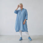 Damen Bluse Lagenlook Baumwolle Türkis, Karo, 3/4-Arm, Nahttaschen, Oversize große Größen – AKH Fashion