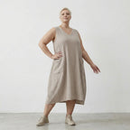  Ballonkleid von AKH Fashion aus Baumwolle, 1573.07118, Beige, Kariert, Ausgefallen, Schick