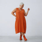  Ballonkleid von AKH Fashion aus Baumwolle, 1573.07118, Orange, Kariert, Ausgefallen