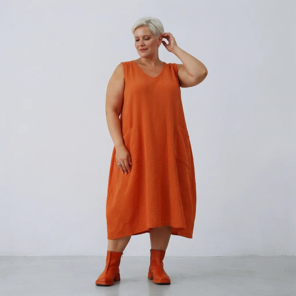  Ballonkleid von AKH Fashion aus Baumwolle, 1573.07118, Orange, Kariert, Ausgefallen