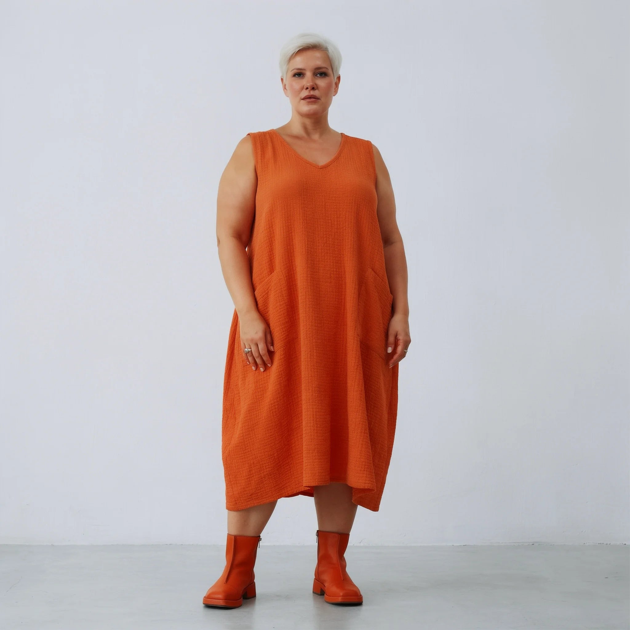  Ballonkleid von AKH Fashion aus Baumwolle, 1573.07118, Orange, Kariert, Ausgefallen