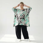  A-Form Bigshirt von AKH Fashion aus Viskose, 1574.00593, Weiß/Schwarz/Grün, Blumen, Schick