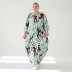  Ballonkleid von AKH Fashion aus Viskose, 1574.01926, Weiß/Schwarz/Grün, Blumen, Schick