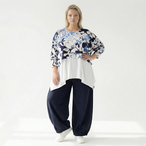  AKH Fashion Überwurf in kastiger Form, aus Viskose, 1574.07011, Weiß/Marine/Blau, Blumen