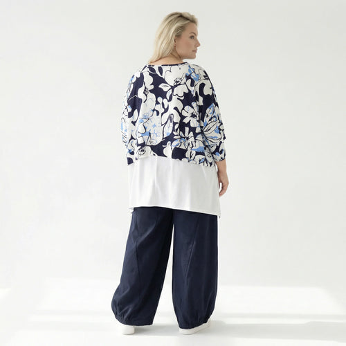  AKH Fashion Überwurf in kastiger Form, aus Viskose, 1574.07011, Weiß/Marine/Blau, Blumen