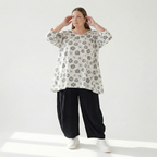  A-Form Bigshirt von AKH Fashion aus Viskose, 1575.00593, Weiß/Schwarz, Blumen, Ausgefallen