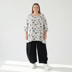 A-Form Bigshirt von AKH Fashion aus Viskose, 1575.00593, Weiß/Schwarz, Blumen, Ausgefallen