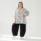  A-Form Bigshirt von AKH Fashion aus Viskose, 1575.00593, Weiß/Schwarz, Blumen, Ausgefallen