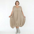 Ballonkleid von AKH Fashion aus Viskose, 1576.02288, Beige, Ausgefallen, Zeitlos, Schick