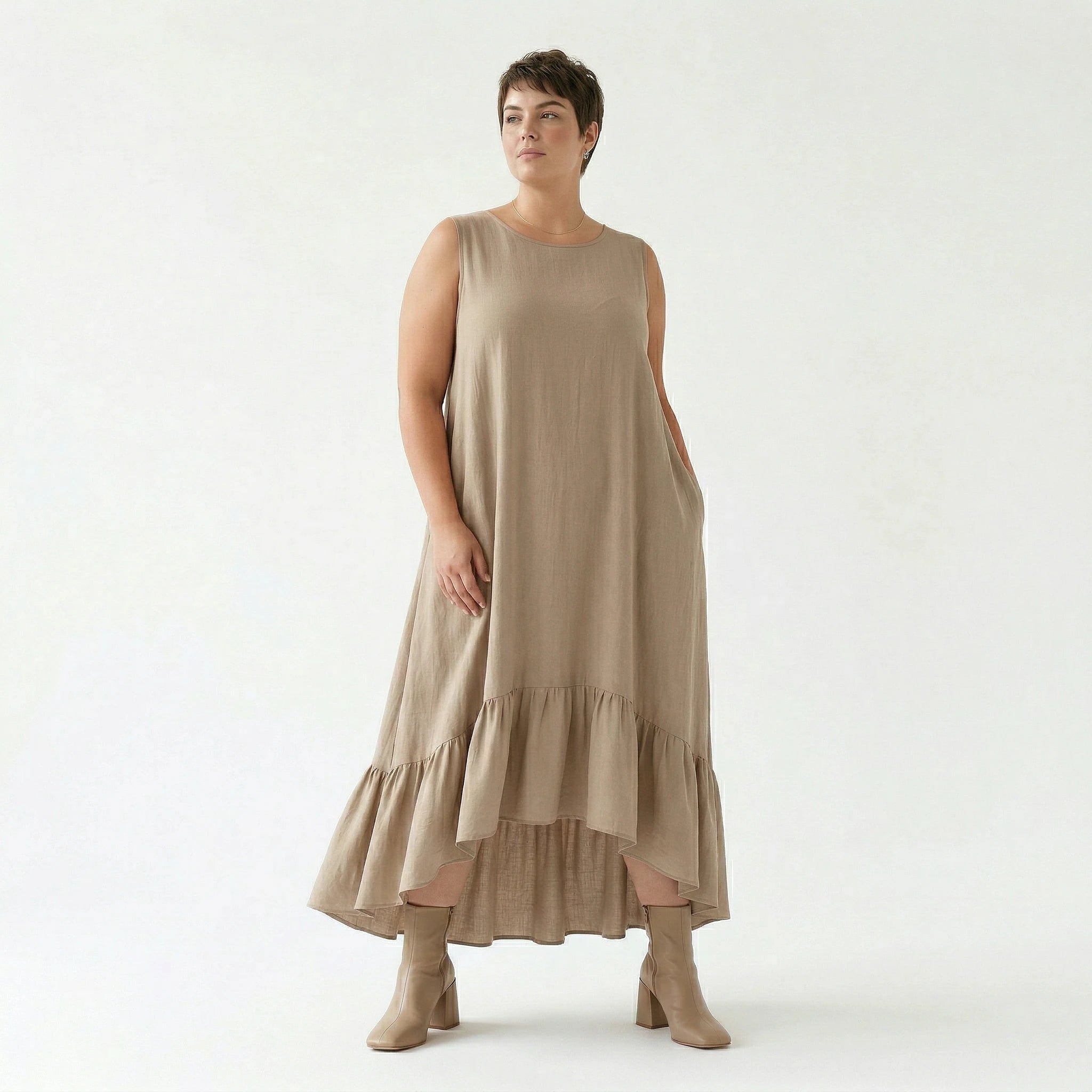 A-Form Kleid von AKH Fashion aus Viskose, 1576.07023, Beige, Ausgefallen, Zeitlos, Schick