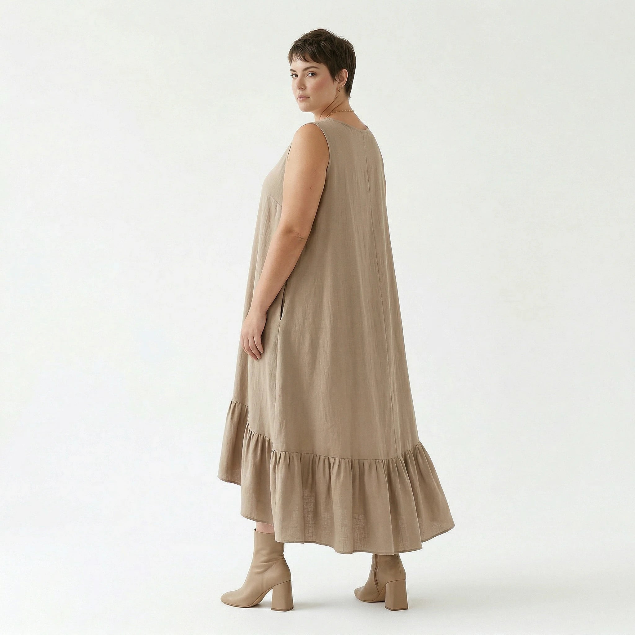 A-Form Kleid von AKH Fashion aus Viskose, 1576.07023, Beige, Ausgefallen, Zeitlos, Schick