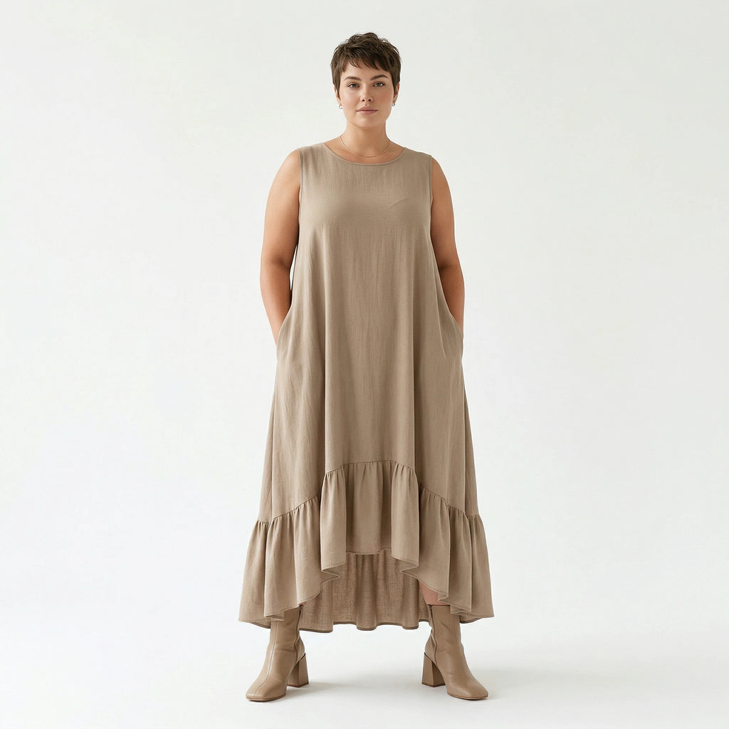 A-Form Kleid von AKH Fashion aus Viskose, 1576.07023, Beige, Ausgefallen, Zeitlos, Schick