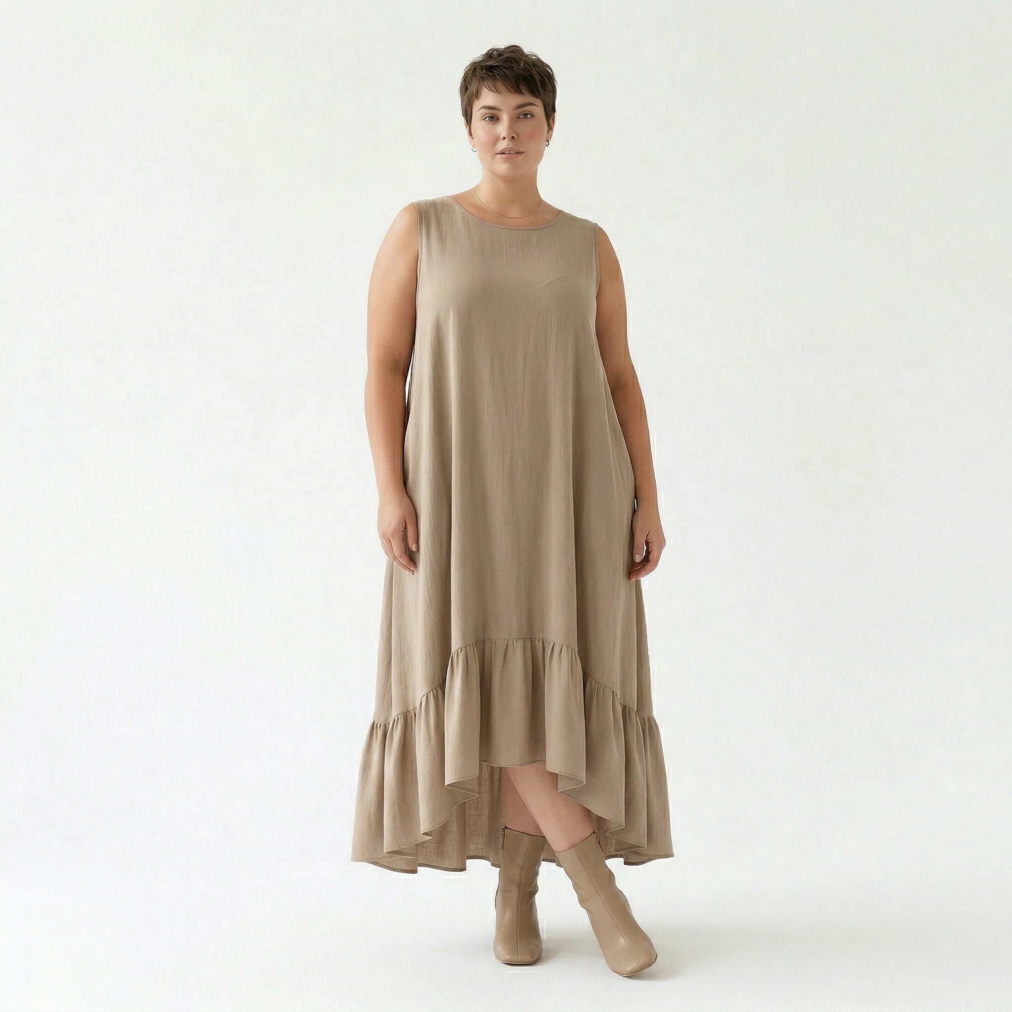 A-Form Kleid von AKH Fashion aus Viskose, 1576.07023, Beige, Ausgefallen, Zeitlos, Schick