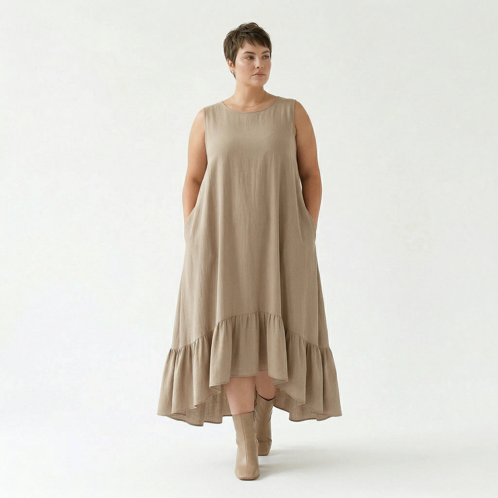 A-Form Kleid von AKH Fashion aus Viskose, 1576.07023, Beige, Ausgefallen, Zeitlos, Schick