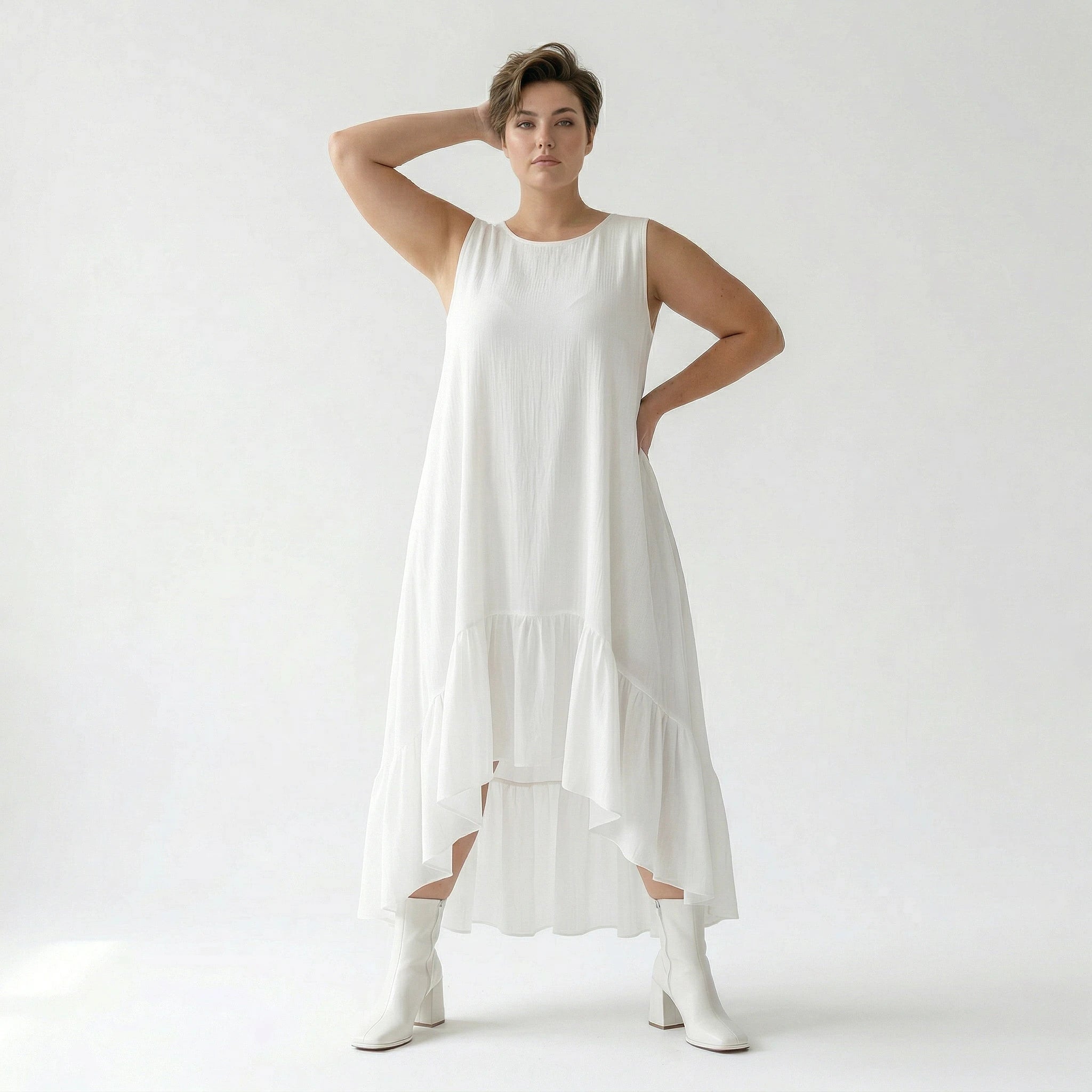 A-Form Kleid von AKH Fashion aus Viskose, 1576.07023, Weiß, Ausgefallen, Zeitlos, Schick