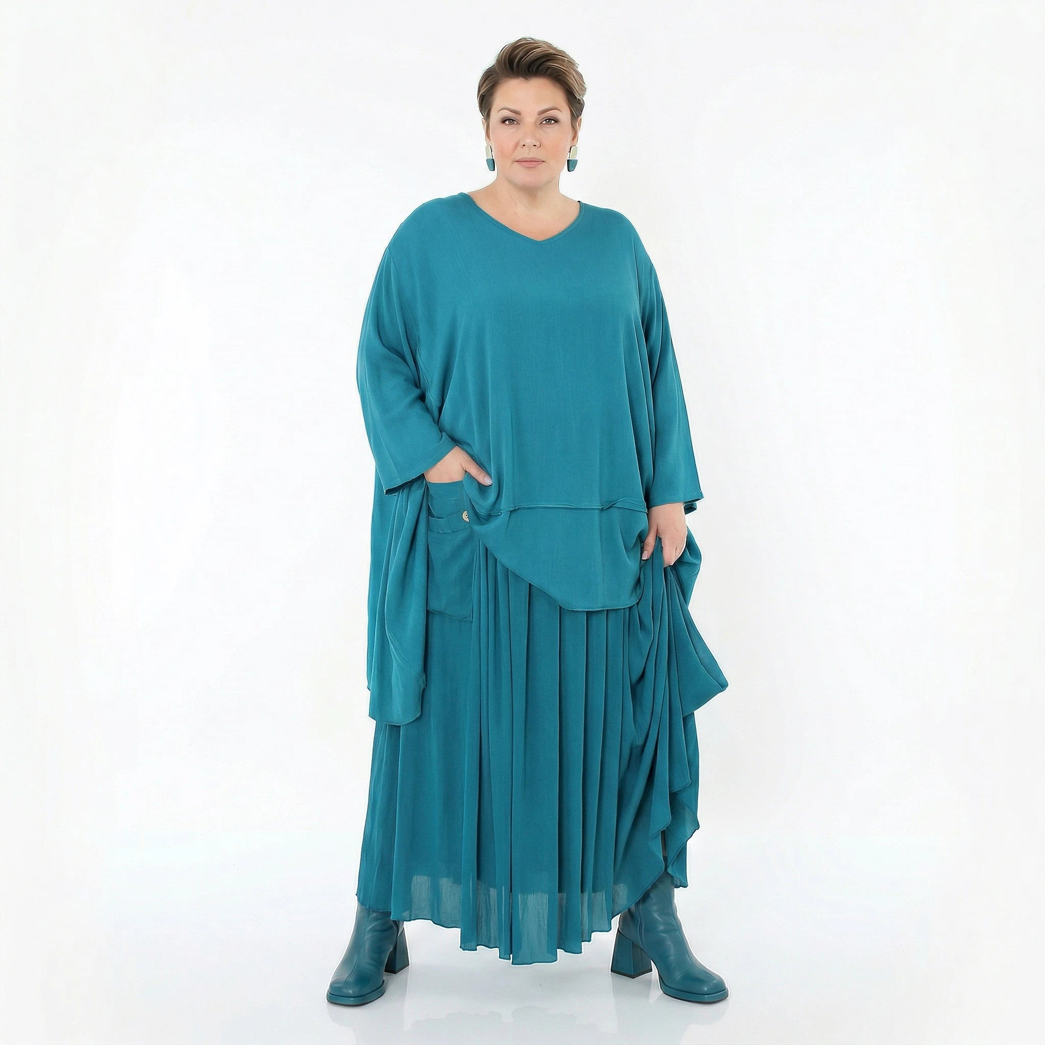 A-Form Rock von AKH Fashion aus Viskose, 1576.07186, Petrol, Ausgefallen, Zeitlos, Schick