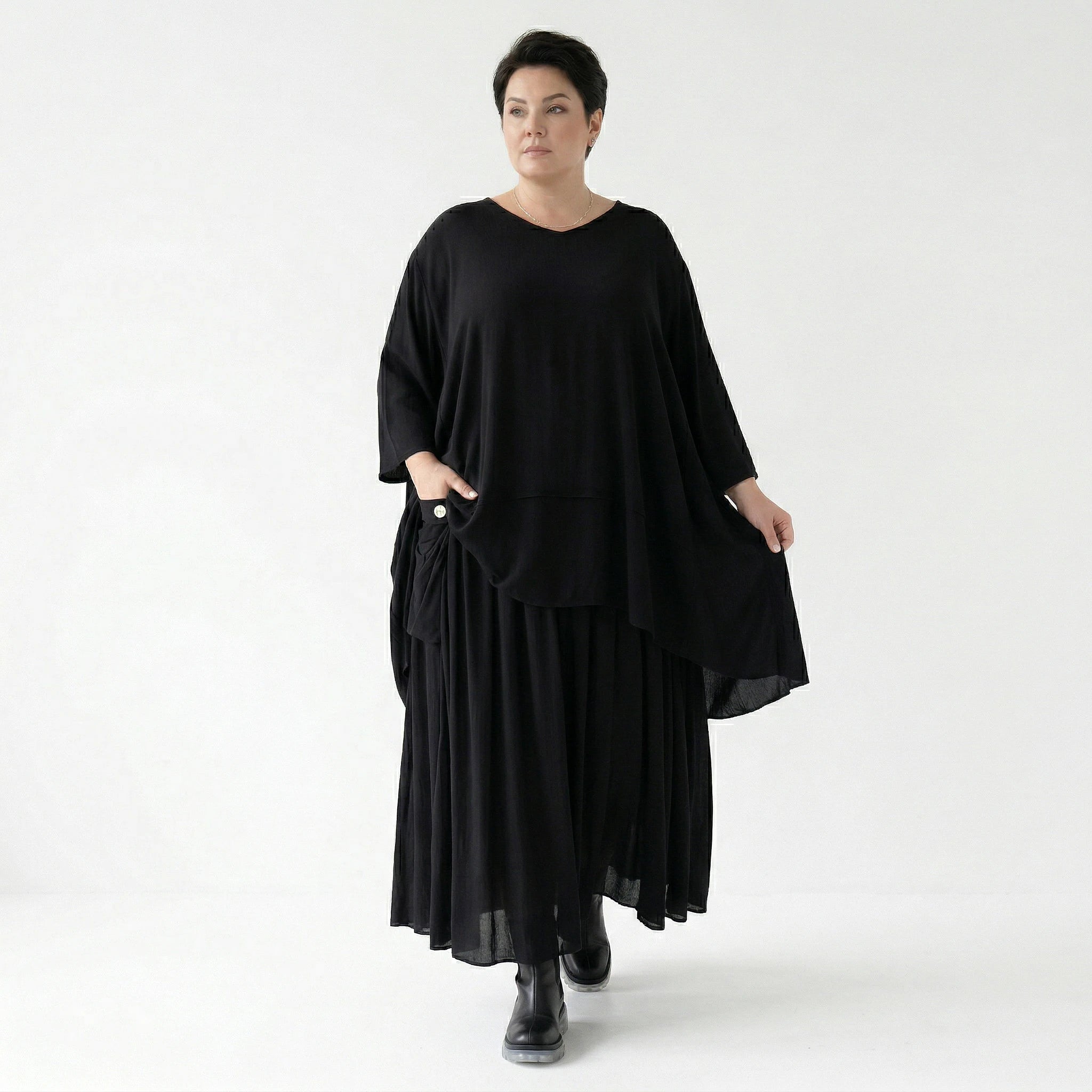 A-Form Rock von AKH Fashion aus Viskose, 1576.07186, Schwarz, Ausgefallen, Zeitlos, Schick