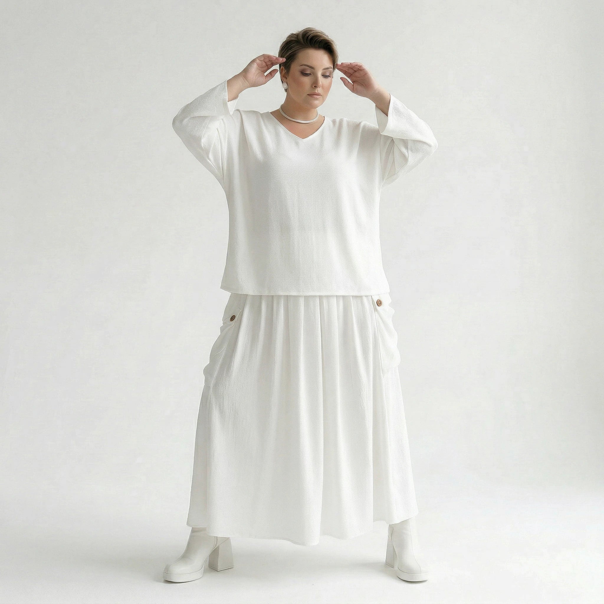 A-Form Rock von AKH Fashion aus Viskose, 1576.07186, Weiß, Ausgefallen, Zeitlos, Schick