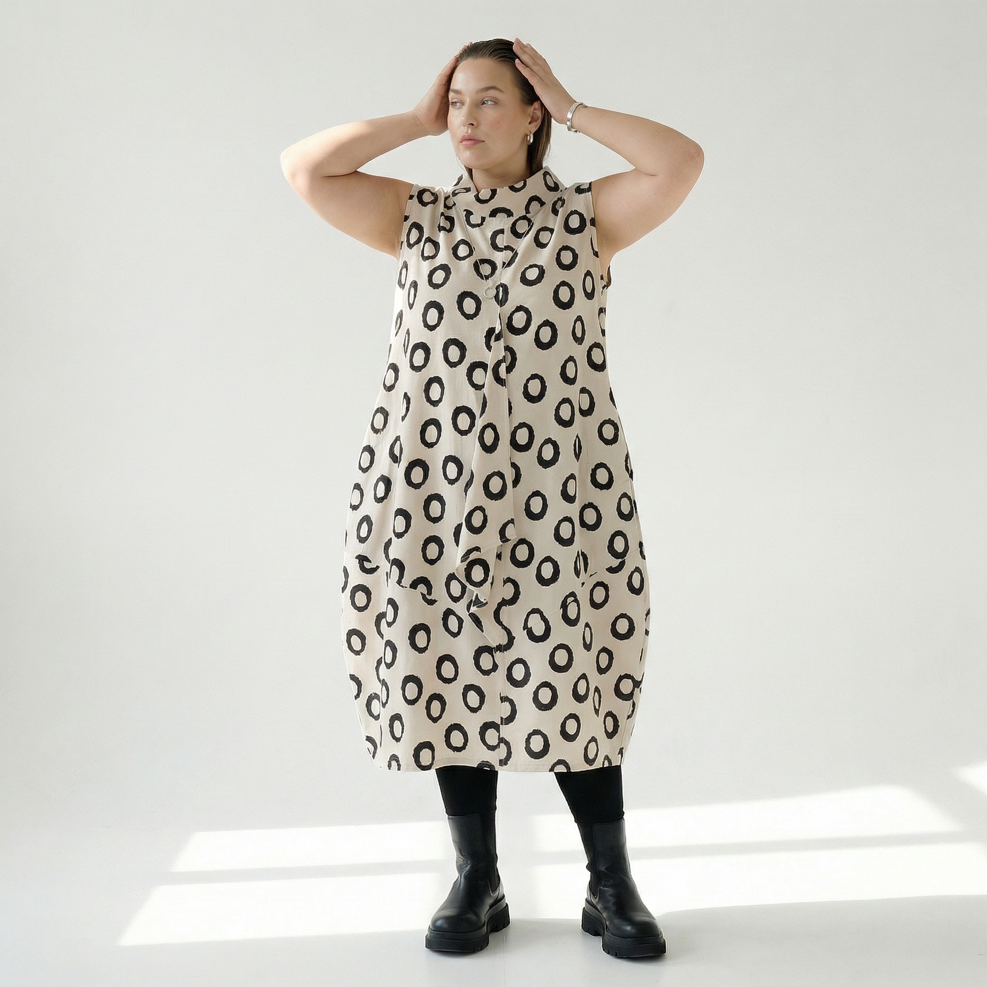 Ballonkleid von AKH Fashion aus Baumwolle, 1577.07072, Ecru/Schwarz, Punkte, Ausgefallen