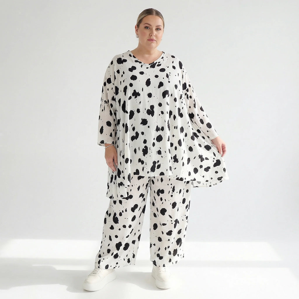 A-Form Bigshirt von AKH Fashion aus Viskose, 1579.00593, Weiß/Schwarz, Kleckse, Ausgefallen