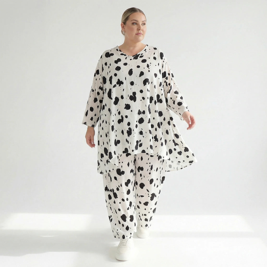 A-Form Bigshirt von AKH Fashion aus Viskose, 1579.00593, Weiß/Schwarz, Kleckse, Ausgefallen