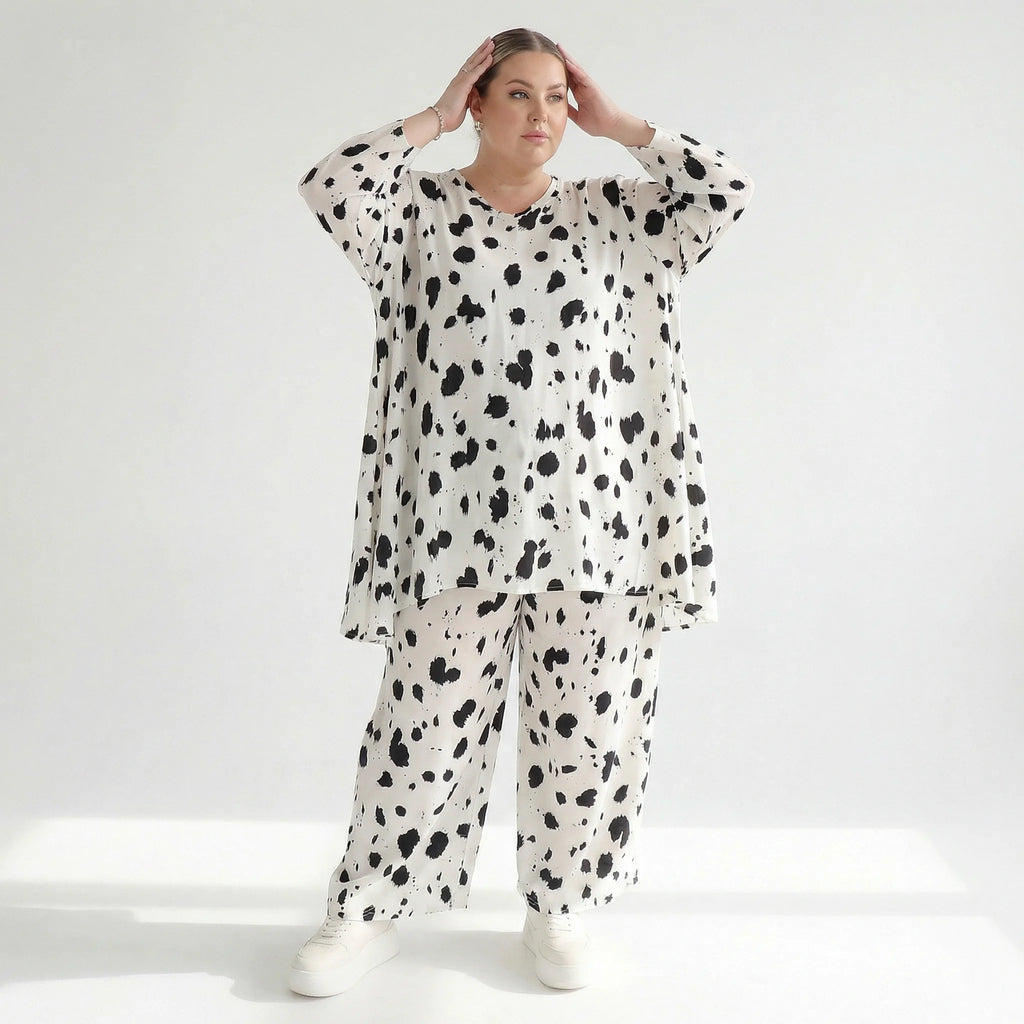 A-Form Bigshirt von AKH Fashion aus Viskose, 1579.00593, Weiß/Schwarz, Kleckse, Ausgefallen