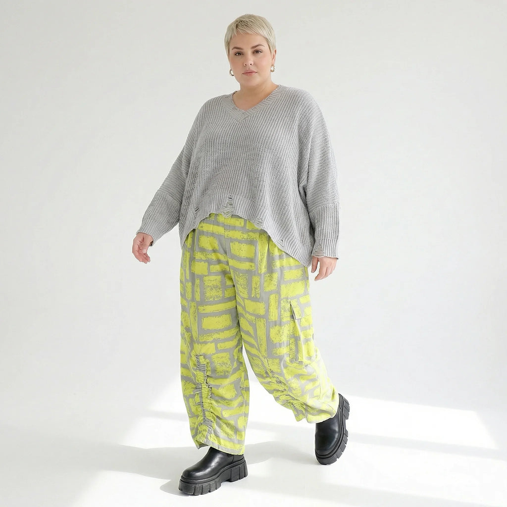 Ballonhose von AKH Fashion aus Baumwolle, 1580.07181, Gelb/Grau, Ziegelsteine, Schick