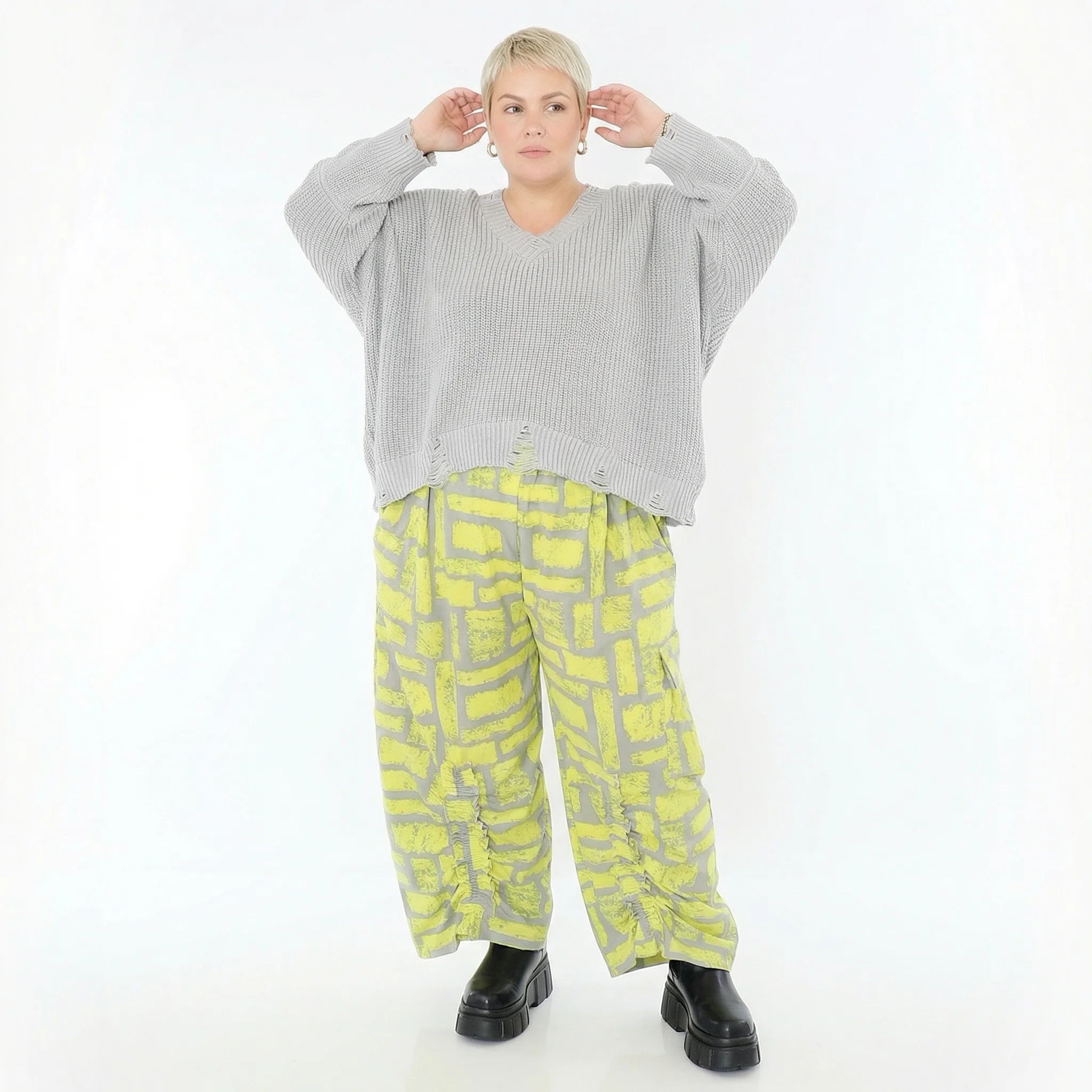 Ballonhose von AKH Fashion aus Baumwolle, 1580.07181, Gelb/Grau, Ziegelsteine, Schick