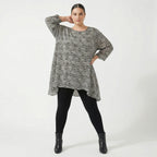 Zeitlos legeres Oversize Lagenlook Shirt aus luftig leichter Viskose mit Biesen Struktur, Schwarz/Weiß