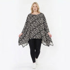 Ausgefallenes Oversize A-Form Shirt im angesagten Lagenlook mit pflegeleichtem Stretchmaterial, Schwarz/Weiß
