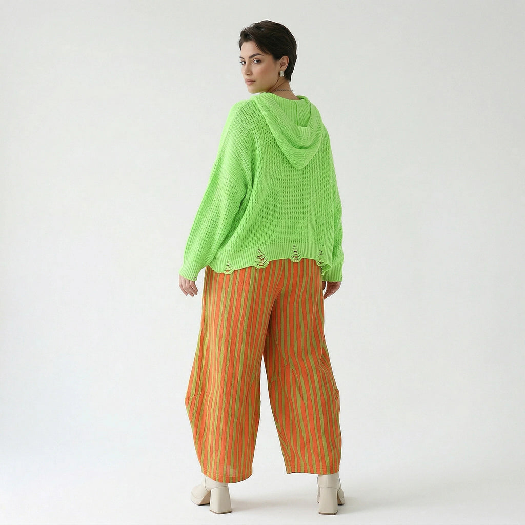 Ballon Hose im außergewöhnlichen Lagenlook aus leichter Baumwolle mit Flügeltaschen, Orange/Apfelgrün