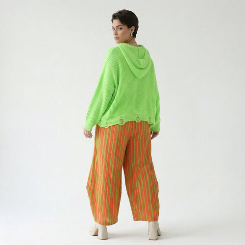 Ballon Hose im außergewöhnlichen Lagenlook aus leichter Baumwolle mit Flügeltaschen, Orange/Apfelgrün