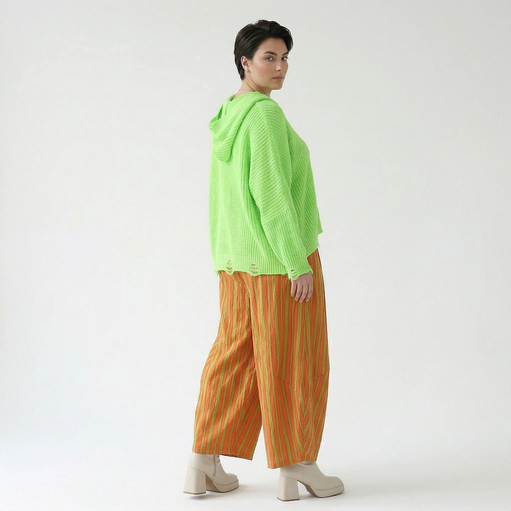 Ballon Hose im außergewöhnlichen Lagenlook aus leichter Baumwolle mit Flügeltaschen, Orange/Apfelgrün