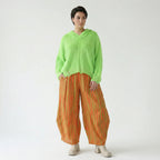 Ballon Hose im außergewöhnlichen Lagenlook aus leichter Baumwolle mit Flügeltaschen, Orange/Apfelgrün